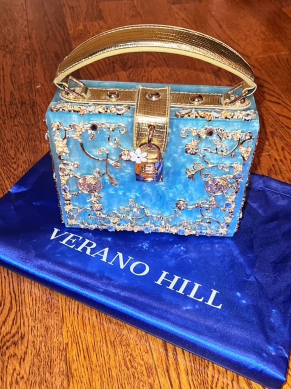Stunning Verano Hill Luxury Evening Bag – Sculptural Blue/Gold Glamour in a Box